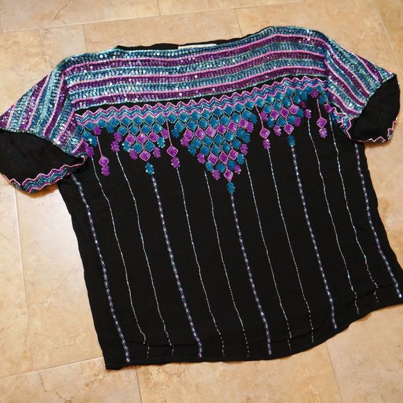 VTG Judith Ann Creations Beaded Silk Blouse - Picture 1 of 8